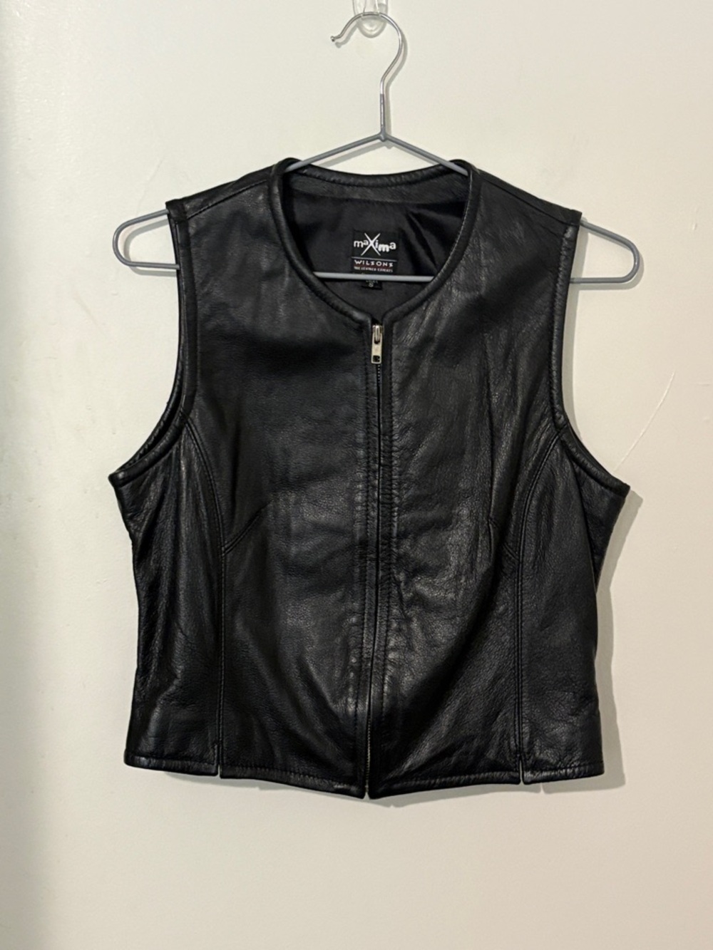 Maxima Wilsons Black Leather Zip-Front Vest